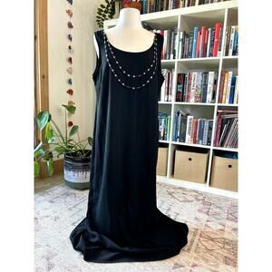 VTG STUDIO I Sleeveless Beaded Necklace Midi Dress Size 12 Whimsygoth Indie Chic